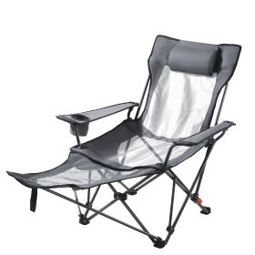Reclining Camping Chair, 4 Adjustable Positions, Portable Folding Lounger for Adults, Mesh Beach Chair with Headrest & Foot Rest, Supports 220 lb