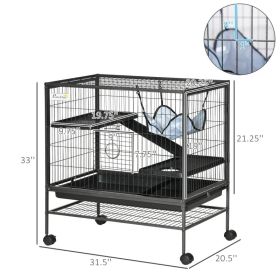 Small Animal Cage With Wheels, Pet Playpen For Rat, Syrian Hamster, Kitten, Ferrets, Chinchillas With Bottom Storage Shelf, Removable Tray, Ramp (Option: black)