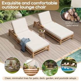 5-Position Adjustable Outdoor Chaise Lounge, Solid Wood Patio Recliner Chair with Thick Cushions, Weather-Resistant for Pool, Balcony & Garden (Color: Light Teak)